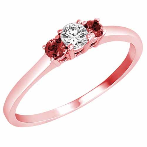 18K Rose Gold Round 3 Stone Diamond and Garnet Accented Engagement Ring (0.25 cttw)