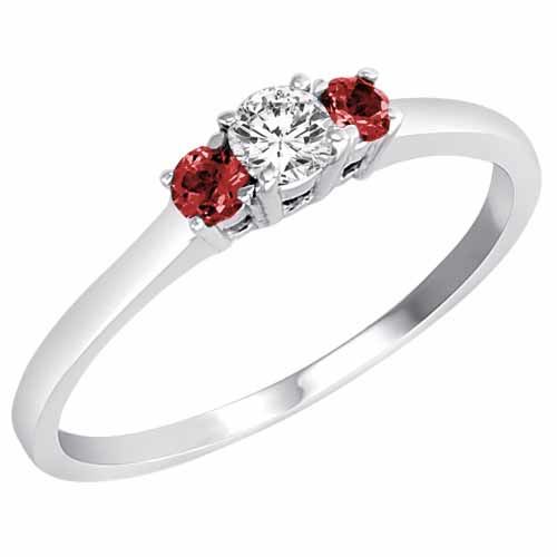 Platinum Round 3 Stone Diamond and Garnet Accented Engagement Ring (0.25 cttw)