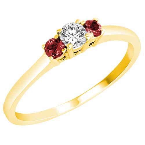 18K Yellow Gold Round 3 Stone Diamond and Garnet Accented Engagement Ring (0.25 cttw)