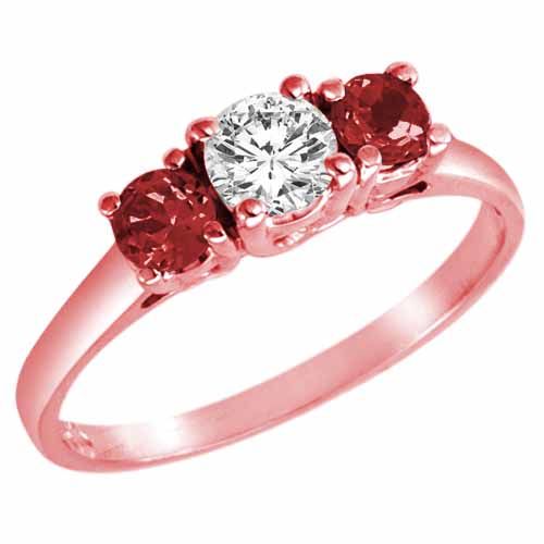 10K Rose Gold Round 3 Stone Diamond and Garnet Accented Engagement Ring (0.95 cttw)