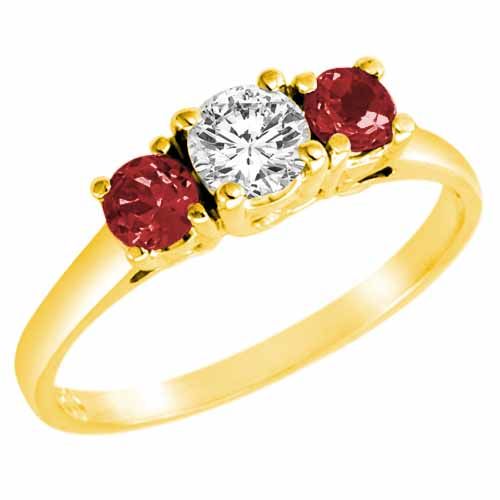10K Yellow Gold Round 3 Stone Diamond and Garnet Accented Engagement Ring (0.95 cttw)