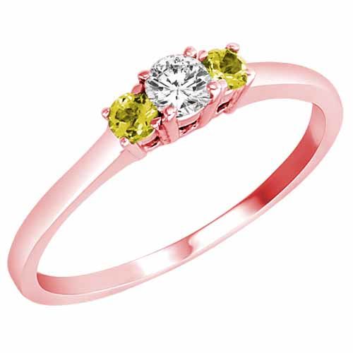 10K Rose Gold Round 3 Stone Diamond and Lemon Quartz Accented Engagement Ring (0.25 cttw)