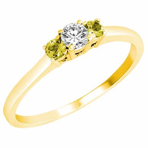 10K Yellow Gold Round 3 Stone Diamond and Lemon Quartz Accented Engagement Ring (0.25 cttw)