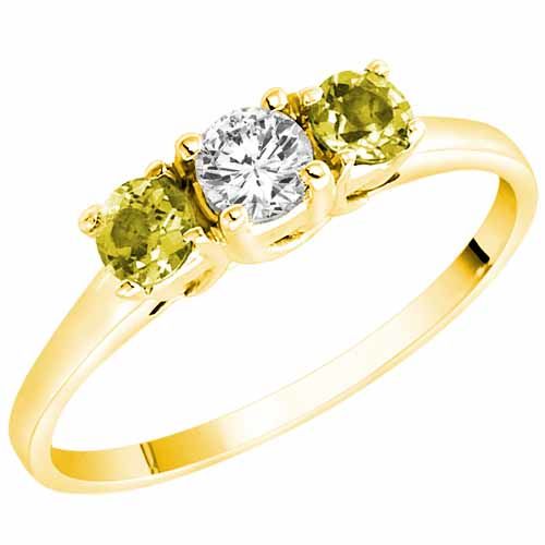 10K Yellow Gold Round 3 Stone Diamond and Lemon Quartz Accented Engagement Ring (0.45 cttw)