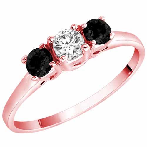 14K Rose Gold Round 3 Stone Diamond and Onyx Accented Engagement Ring (0.45 cttw)