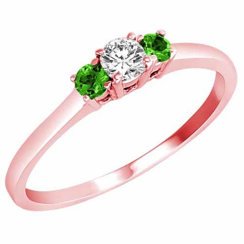 18K Rose Gold Round 3 Stone Diamond and Peridot Accented Engagement Ring (0.25 cttw)