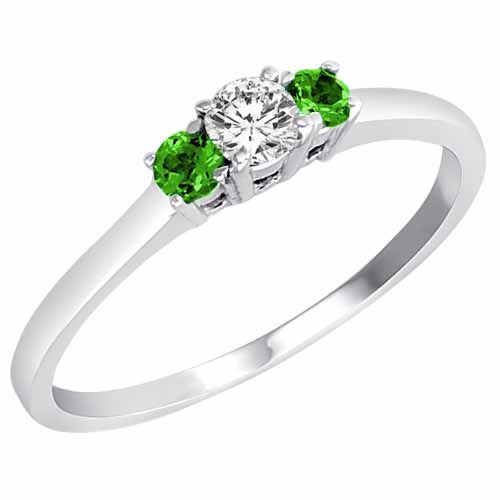 18K White Gold Round 3 Stone Diamond and Peridot Accented Engagement Ring (0.25 cttw)