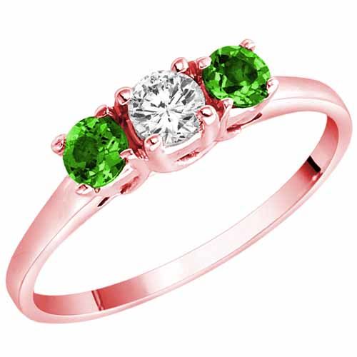10K Rose Gold Round 3 Stone Diamond and Peridot Accented Engagement Ring (0.45 cttw)