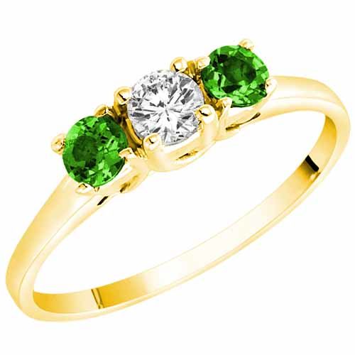 10K Yellow Gold Round 3 Stone Diamond and Peridot Accented Engagement Ring (0.45 cttw)