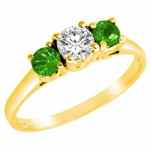 14K Yellow Gold Round 3 Stone Diamond and Peridot Accented Engagement Ring (0.95 cttw)