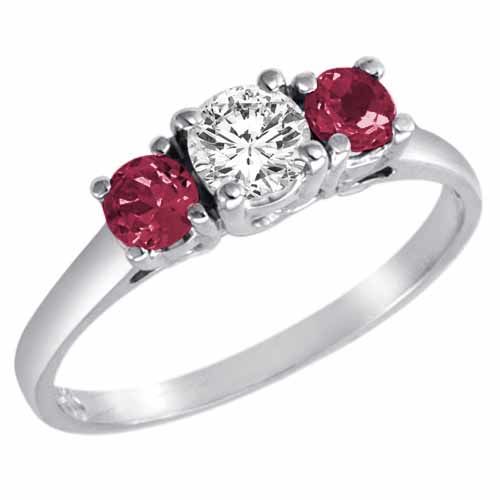 Sterling Silver Round 3 Stone Diamond and Pink Tourmaline Accented Engagement Ring (0.95 cttw)