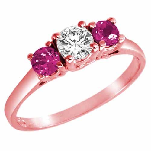 14K Rose Gold Round 3 Stone Diamond and Pink Topaz Accented Engagement Ring (0.95 cttw)