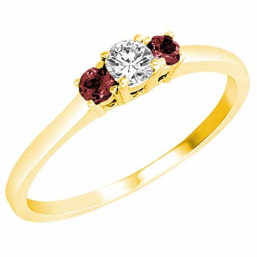 14K Yellow Gold Round 3 Stone Diamond and Ruby Accented Engagement Ring (0.25 cttw)