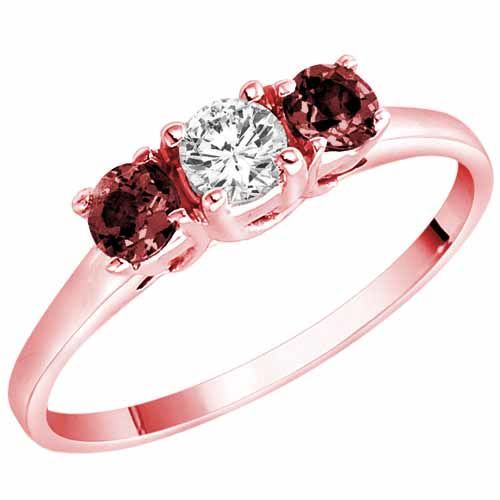 18K Rose Gold Round 3 Stone Diamond and Ruby Accented Engagement Ring (0.45 cttw)