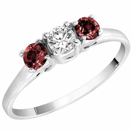 Platinum Round 3 Stone Diamond and Ruby Accented Engagement Ring (0.45 cttw)