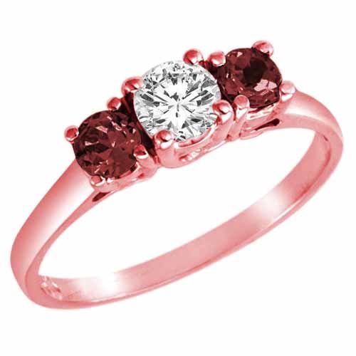 18K Rose Gold Round 3 Stone Diamond and Ruby Accented Engagement Ring (0.95 cttw)