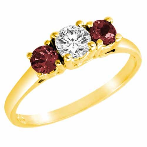 18K Yellow Gold Round 3 Stone Diamond and Ruby Accented Engagement Ring (0.95 cttw)