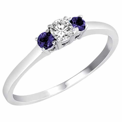 14K White Gold Round 3 Stone Diamond and Blue Sapphire Accented Engagement Ring (0.25 cttw)