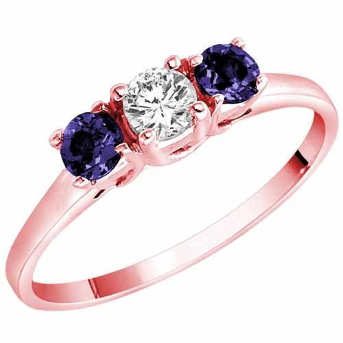 18K Rose Gold Round 3 Stone Diamond and Blue Sapphire Accented Engagement Ring (0.45 cttw)