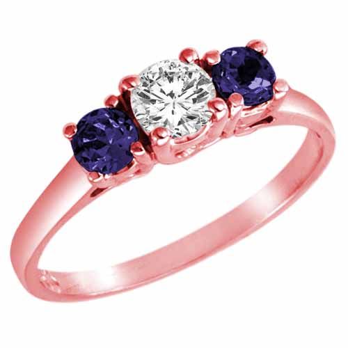 18K Rose Gold Round 3 Stone Diamond and Blue Sapphire Accented Engagement Ring (0.95 cttw)