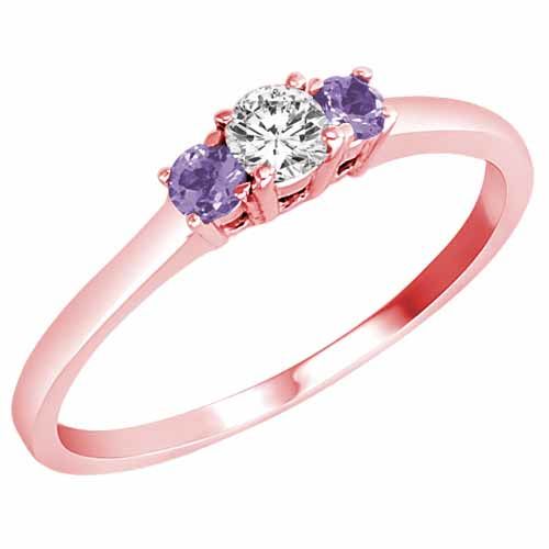18K Rose Gold Round 3 Stone Diamond and Tanzanite Accented Engagement Ring (0.25 cttw)