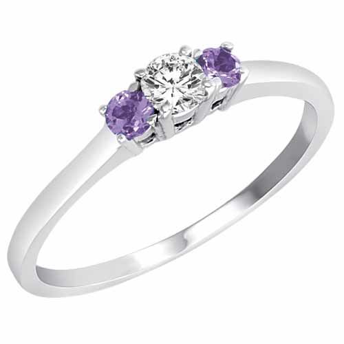 10K White Gold Round 3 Stone Diamond and Tanzanite Accented Engagement Ring (0.25 cttw)