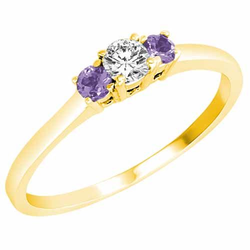 10K Yellow Gold Round 3 Stone Diamond and Tanzanite Accented Engagement Ring (0.25 cttw)