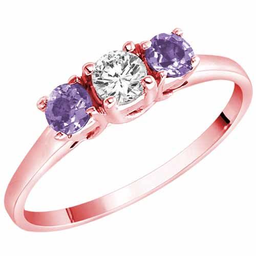10K Rose Gold Round 3 Stone Diamond and Tanzanite Accented Engagement Ring (0.45 cttw)