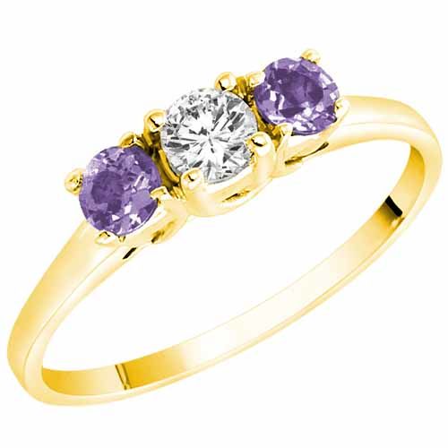 10K Yellow Gold Round 3 Stone Diamond and Tanzanite Accented Engagement Ring (0.45 cttw)