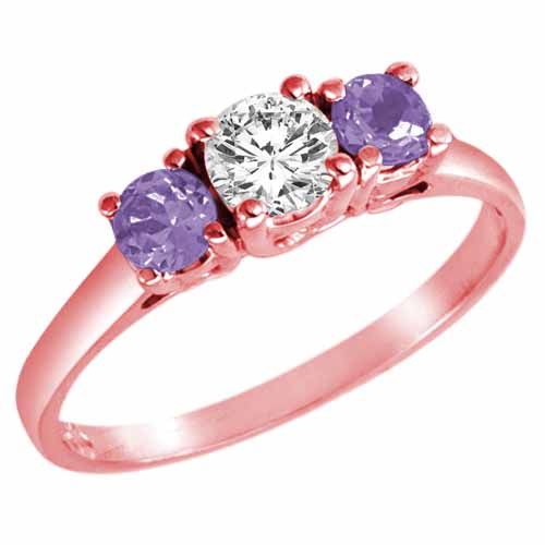 14K Rose Gold Round 3 Stone Diamond and Tanzanite Accented Engagement Ring (0.95 cttw)