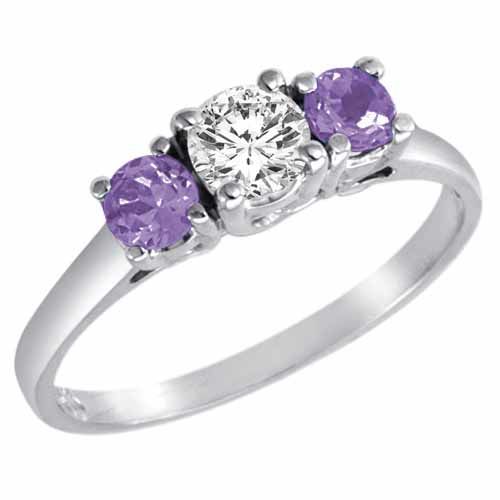 Platinum Round 3 Stone Diamond and Tanzanite Accented Engagement Ring (0.95 cttw)