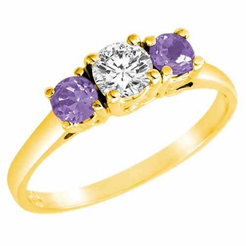 10K Yellow Gold Round 3 Stone Diamond and Tanzanite Accented Engagement Ring (0.95 cttw)
