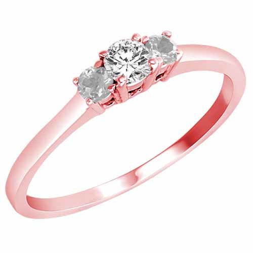 18K Rose Gold Round 3 Stone Diamond and White Quartz Accented Engagement Ring (0.25 cttw)