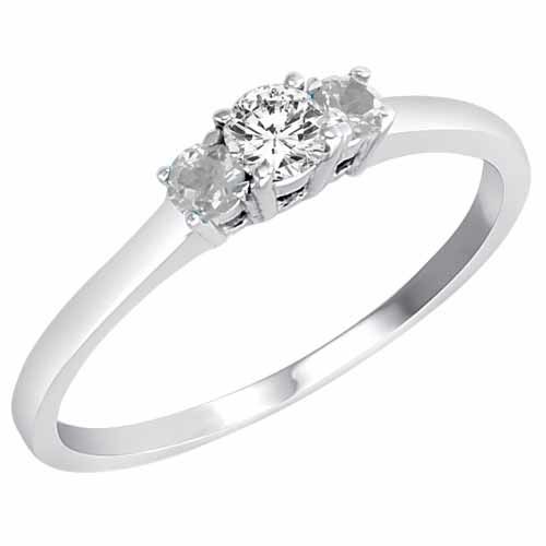 Sterling Silver Round 3 Stone Diamond and White Quartz Accented Engagement Ring (0.25 cttw)