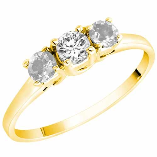 10K Yellow Gold Round 3 Stone Diamond and White Quartz Accented Engagement Ring (0.45 cttw)