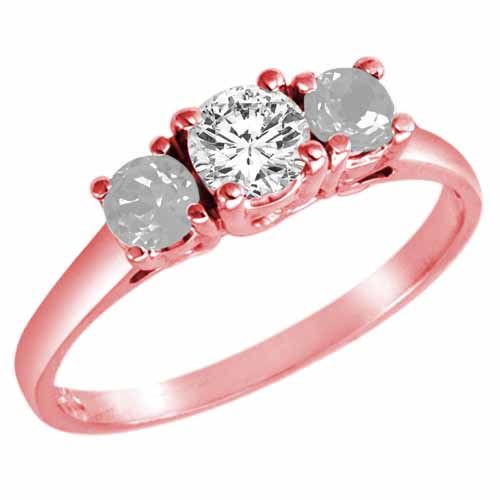 14K Rose Gold Round 3 Stone Diamond and White Quartz Accented Engagement Ring (0.95 cttw)