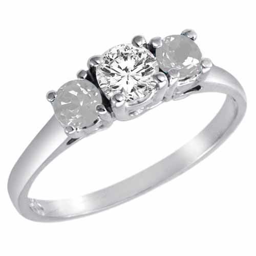 10K White Gold Round 3 Stone Diamond and White Quartz Accented Engagement Ring (0.95 cttw)