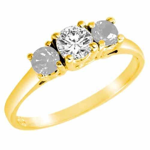 10K Yellow Gold Round 3 Stone Diamond and White Quartz Accented Engagement Ring (0.95 cttw)
