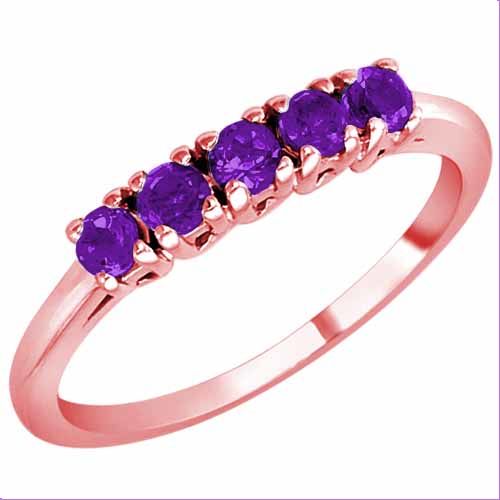 18K Rose Gold Round 5 Stone Amethyst Band Ring (2/5 cttw)