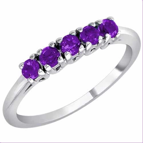 Platinum Round 5 Stone Amethyst Band Ring (2/5 cttw)