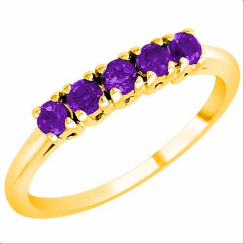 18K Yellow Gold Round 5 Stone Amethyst Band Ring (2/5 cttw)