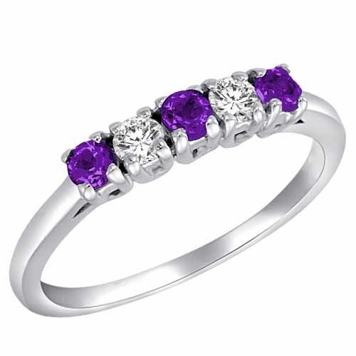 10K White Gold Round 5 Stone Diamond and Amethyst Band Ring (2/5 cttw)