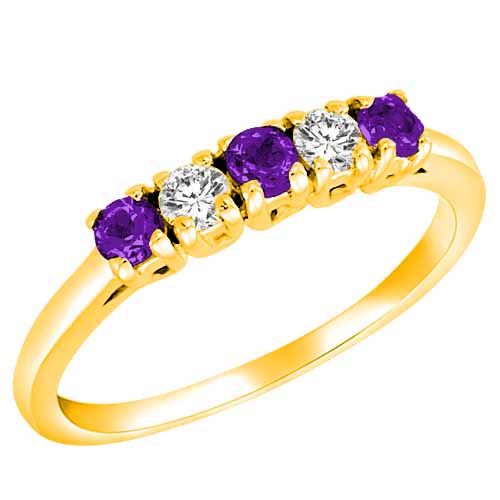 14K Yellow Gold Round 5 Stone Diamond and Amethyst Band Ring (2/5 cttw)
