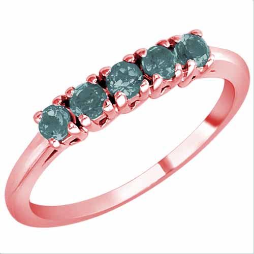 10K Rose Gold Round 5 Stone Aquamarine Band Ring (2/5 cttw)