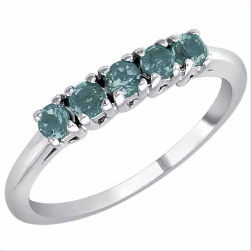 Platinum Round 5 Stone Aquamarine Band Ring (2/5 cttw)