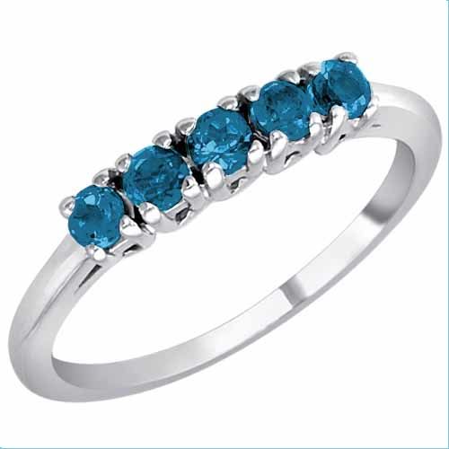 Sterling Silver Round 5 Stone Blue Diamond Band Ring (2/5 cttw)
