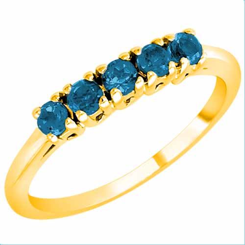 18K Yellow Gold Round 5 Stone Blue Diamond Band Ring (2/5 cttw)