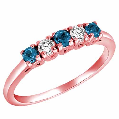 18K Rose Gold Round 5 Stone Diamond and Blue Diamond Band Ring (2/5 cttw)
