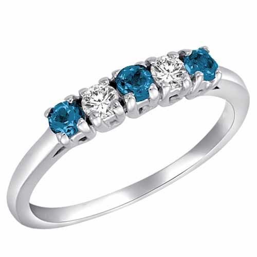 Platinum Round 5 Stone Diamond and Blue Diamond Band Ring (2/5 cttw)