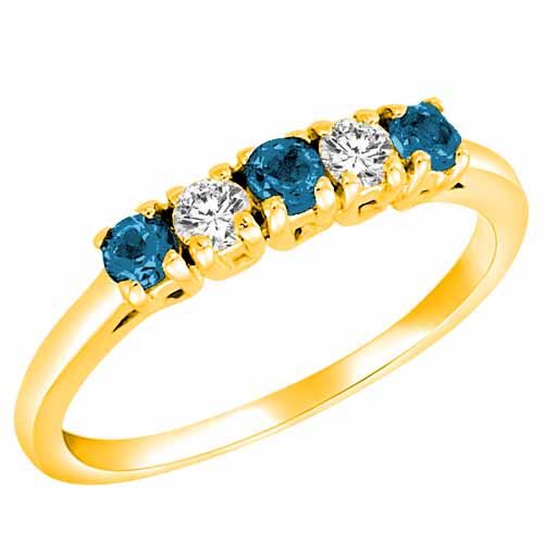 18K Yellow Gold Round 5 Stone Diamond and Blue Diamond Band Ring (2/5 cttw)